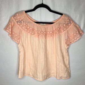 Everly cotton linen blend eyelet blouse size S AV16